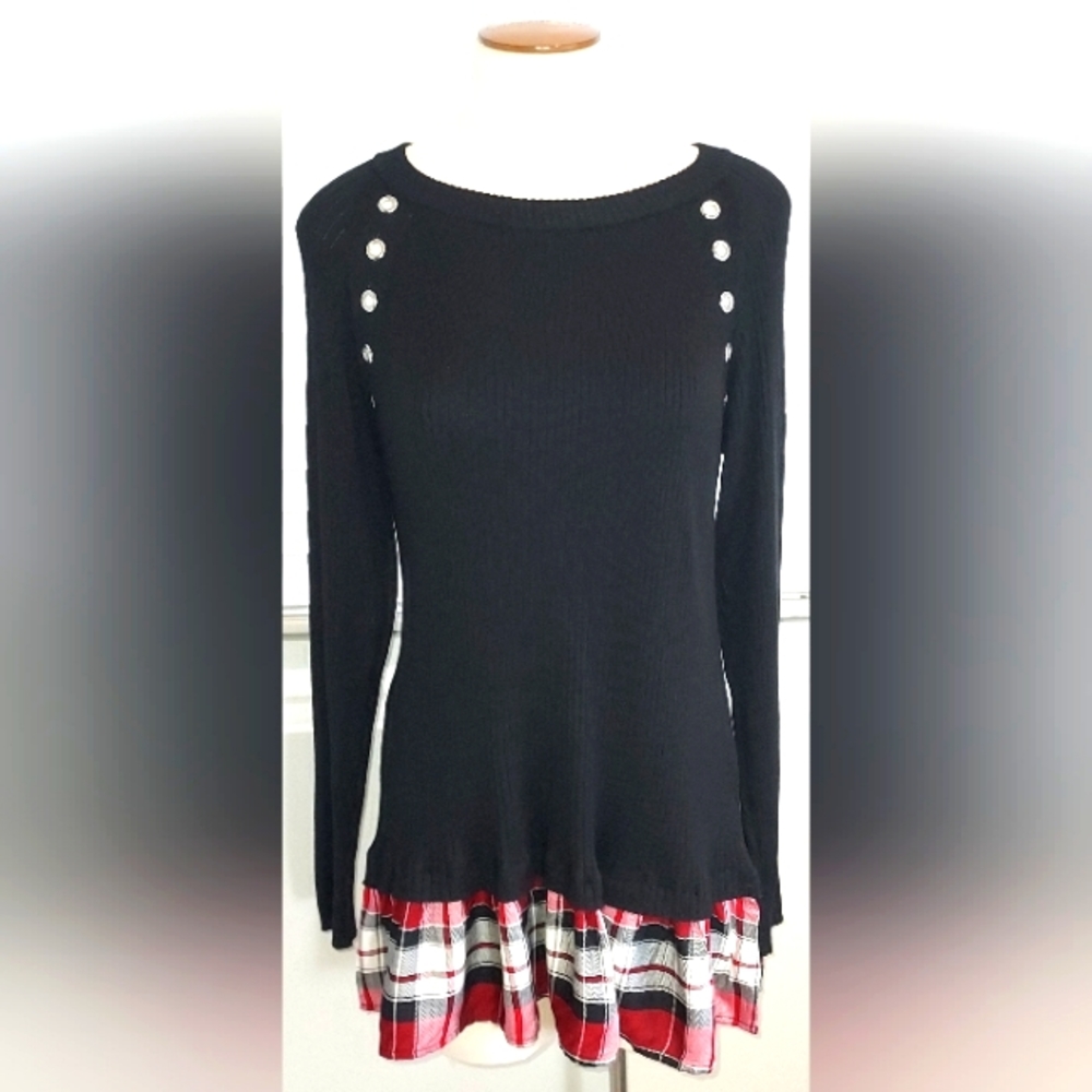 Torrid Striped Black/Red Plaid Long Sleeve Shirt NWT